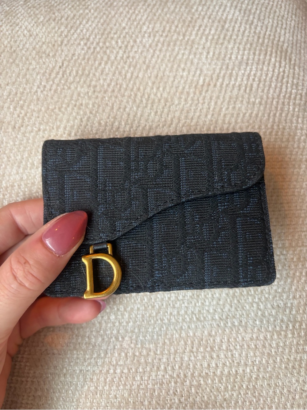 Dior Black Textured Card Sleeve with Gold Snap